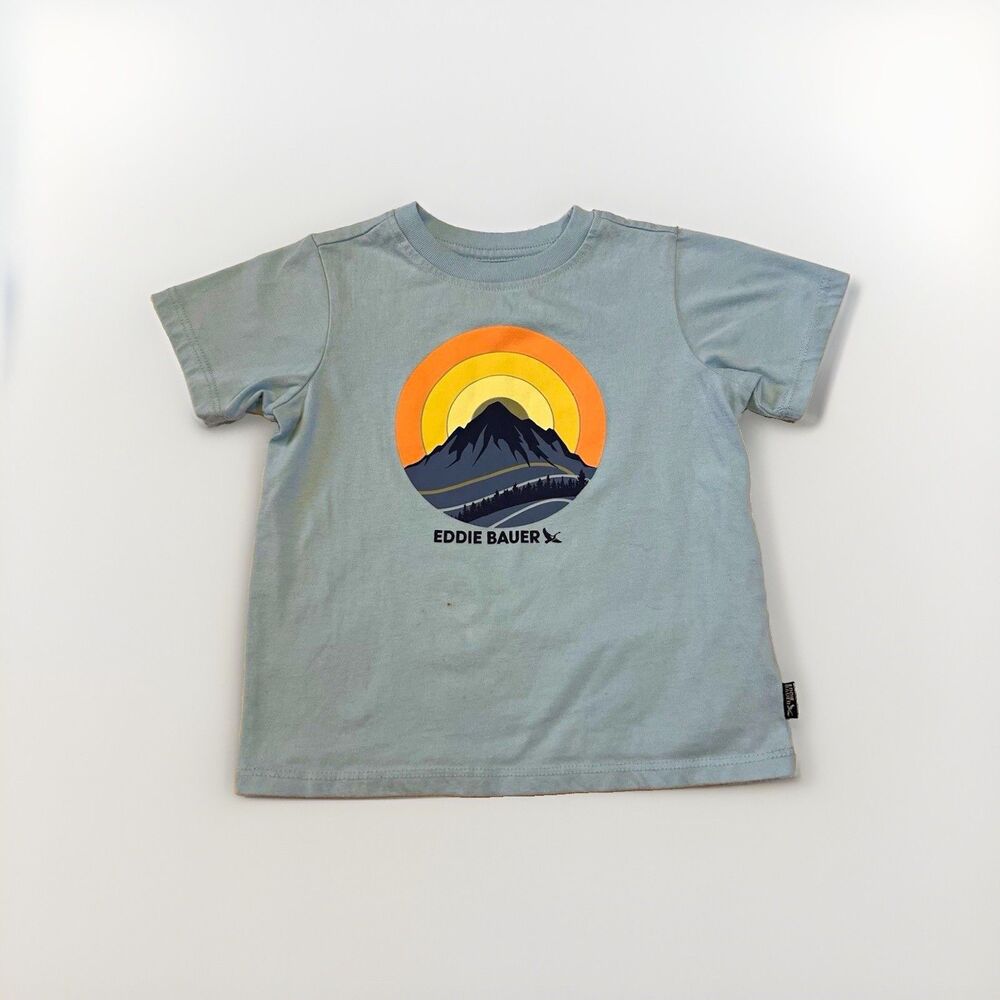 Eddie Bauer Kids Size 4T Light Blue Mountain Graphic Short Sleeve T-Shirt Tee